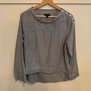 J. Crew Women’s Black White Striped Boatneck Top Button Shoulder Nautical 10